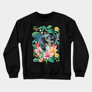 Tropical Black Tan Dachshund Doxie 1 Crewneck Sweatshirt